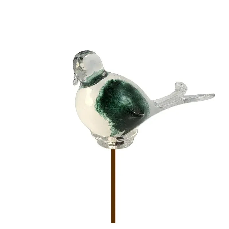 Oiseau en verre vert/blanc 17 cm (Tige 75 cm) (6) — GD30104