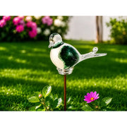 Oiseau en verre vert/blanc 17 cm (Tige 75 cm) (6) — GD30104
