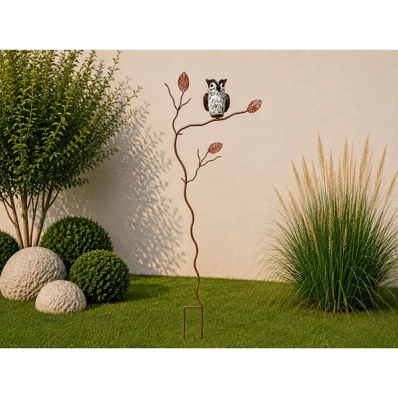 Piquet de jardin avec chouette en verre (branche+chouette) (2) — GD30211