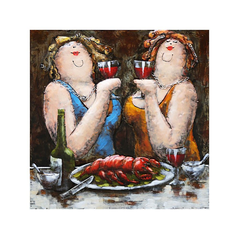 Tableau En Metal 3D dîner avec vin et homard — MD001028