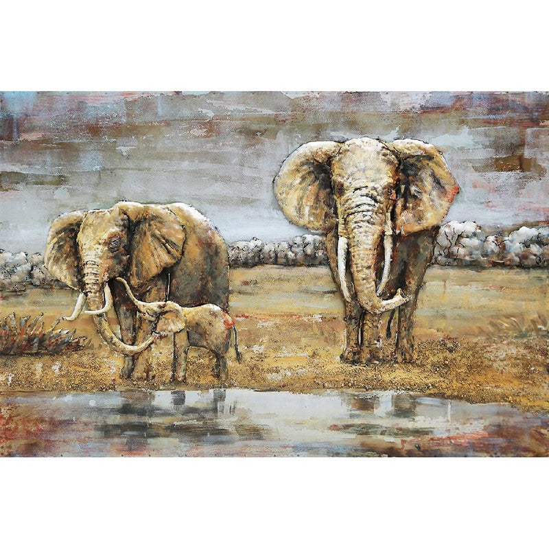 Tableau En Metal 3D Eléphants — MD001432