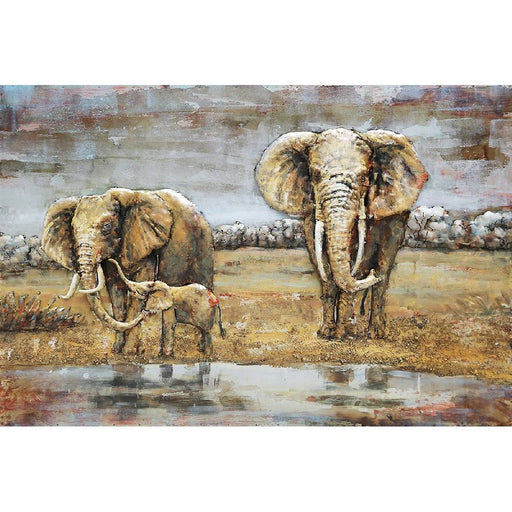 Tableau En Metal 3D Eléphants — MD001432