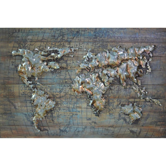 Tableau3D En Metal Carte Du Monde — MD001812