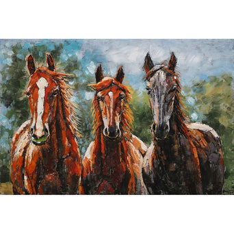 Tableau 3D En Metal 3 Chevaux 80X120 — MD001965