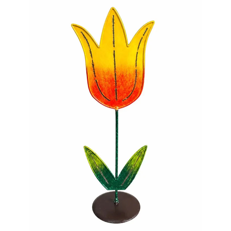 Piquet de jardin fleur jaune avec base en bois (6) — MD16263