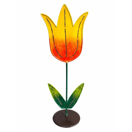 Piquet de jardin fleur jaune avec base en bois (6) — MD16263