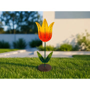 Piquet de jardin fleur jaune avec base en bois (6) — MD16263