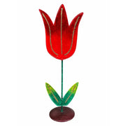 Piquet de jardin fleur rouge avec base en bois (6) — MD16264