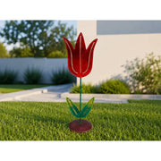 Piquet de jardin fleur rouge avec base en bois (6) — MD16264