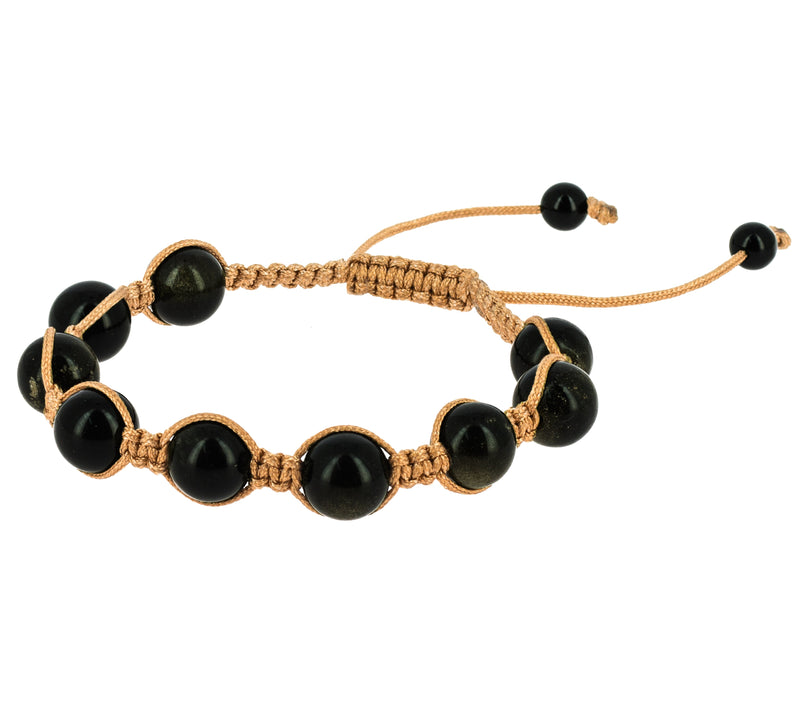 Bracelet Shambala Obsidienne Dorée