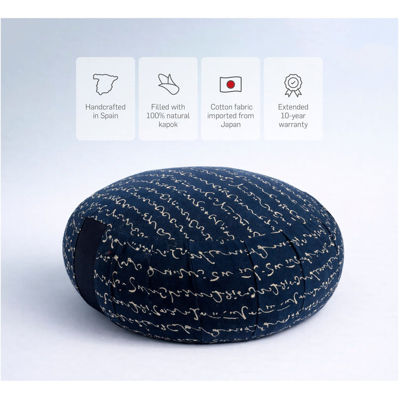 Zafu Rond de Kapok Hiragana Bleu
