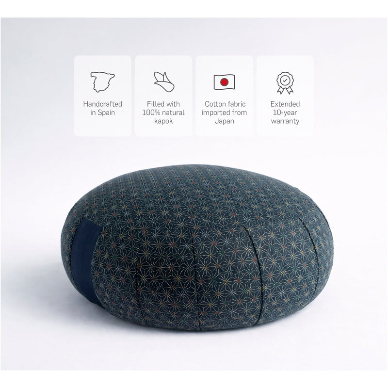 Zafu Rond de Kapok Asanoha Bleu - Coussin de méditation — photo complémentaire 3