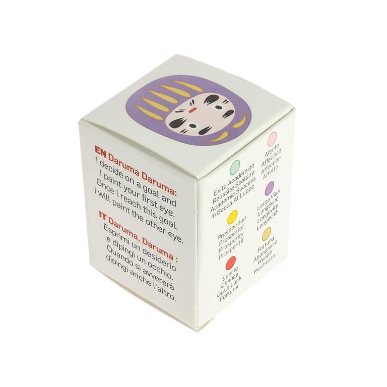 Daruma violet petit Longévité KP47 — figurine et boîte
