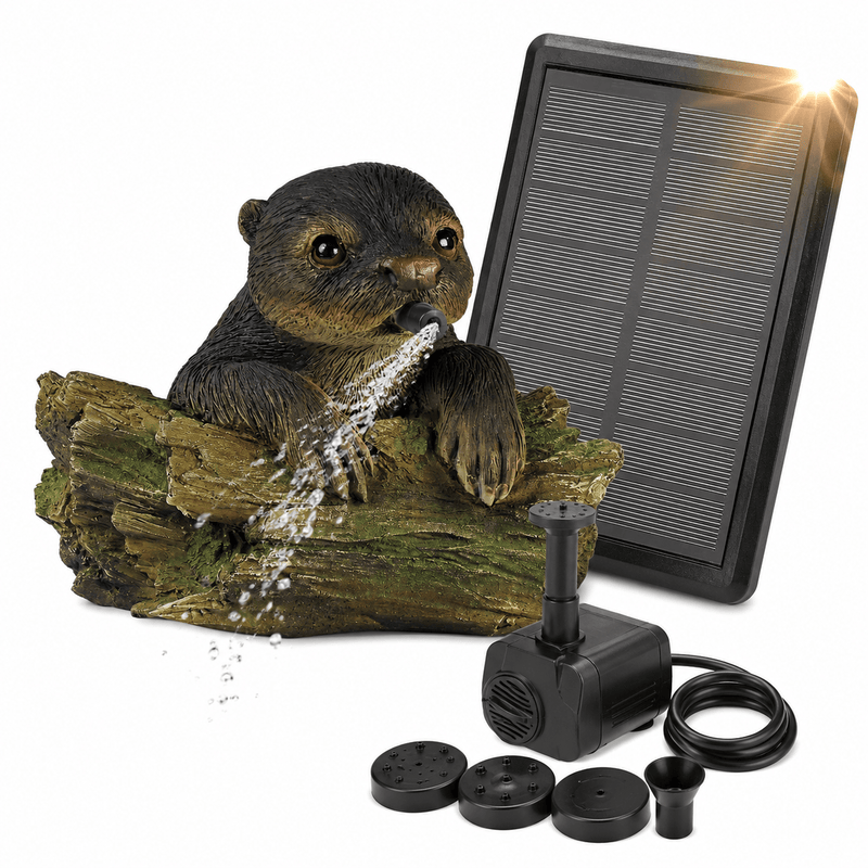 Ubbink Gargouilles Pack Gargouille flottante Loutre 19CM Cracheuse + Pompe Solaire & Tuyau PPCPACKLOUTRE01