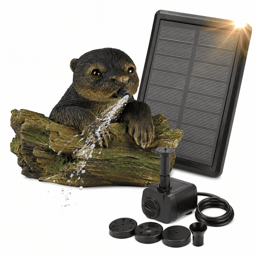 Ubbink Gargouilles Pack Gargouille flottante Loutre 19CM Cracheuse + Pompe Solaire & Tuyau PPCPACKLOUTRE01