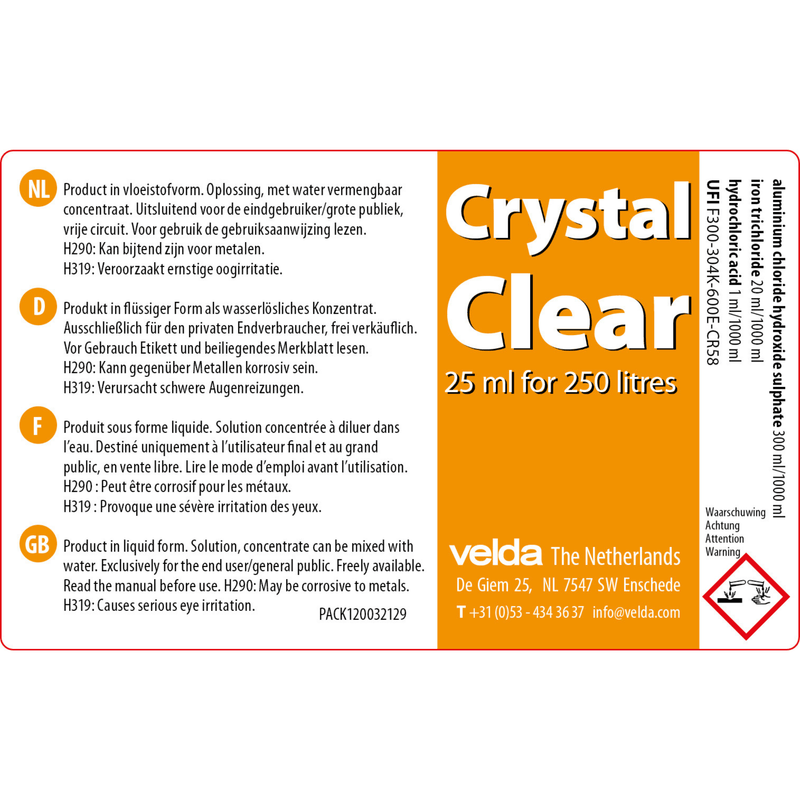 Velda Traitements pour bassin Crystal Clear 250 ml - Velda 8711921200982 120032