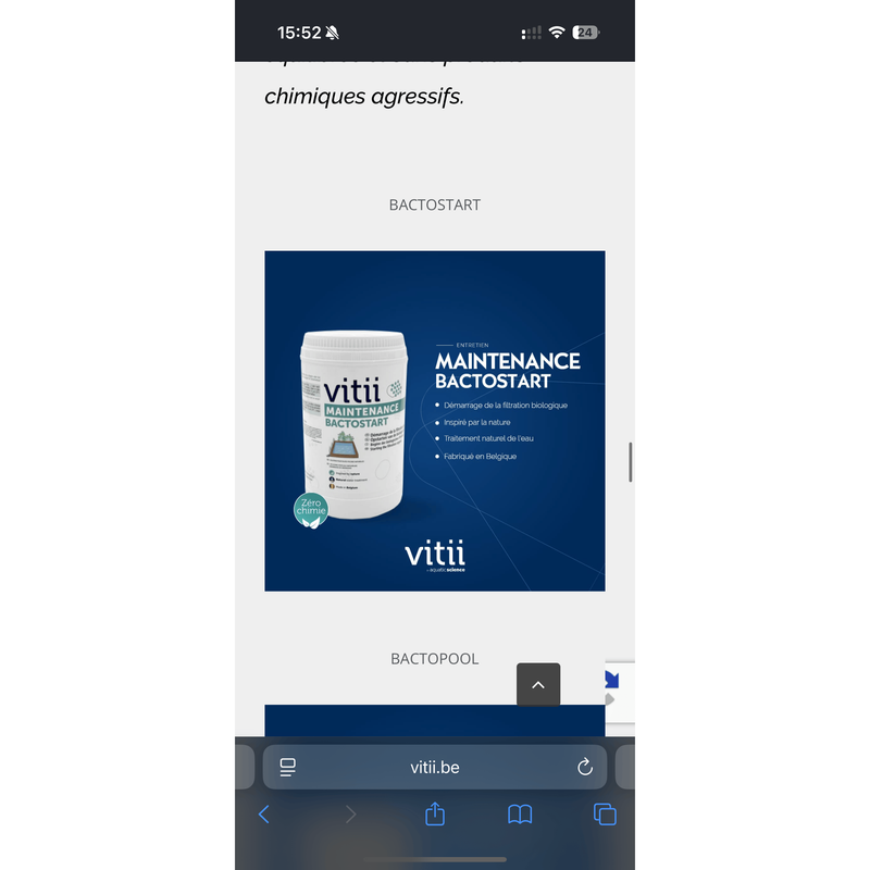 Vitii Traitements de l'eau Vitii Bactostart - Démarrage de la filtration biologique 5425009257401 prviop001e