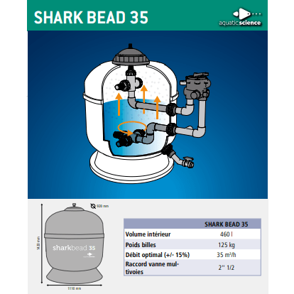 Aquatic Science Filtres sous pression Shark Bead 35 - Filtration sous pression pour bassin jusque 105M³ - Aquatic Science
