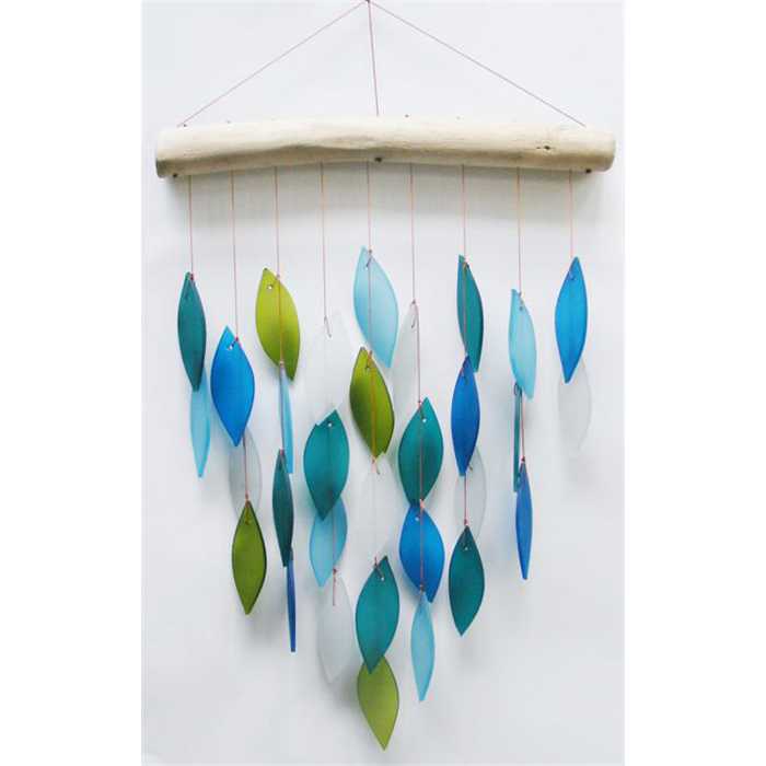 Aquigarden Décoration GLAS WIND CHIME LEAVES MARINE COLORS 56 CM 4250594764918 G-WC-WATERFALL029BLU