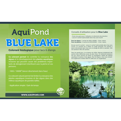 Aquipond Solutions pour étang naturel Aquipond Blue Lake 10 - 100g (1 sachet) jusqu'à 1000M² - Colorant naturel pour lutter contre les algues et plantes invasives