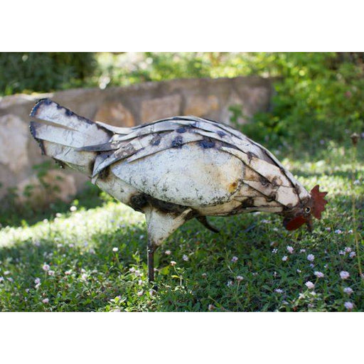 Arrosoir & Persil Poule blanche picore - Oiseau décoratif en métal recyclé 13013