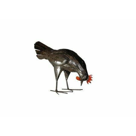 Arrosoir & Persil Poule rouille picore - Oiseau décoratif en métal recyclé 13011