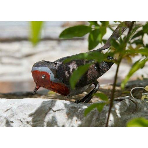 Arrosoir & Persil Rouge gorge - Oiseau décoratif en métal recyclé 11013