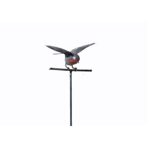 Arrosoir & Persil Tuteur Rouge gorge ailes ouvertes - Oiseau décoratif en métal recyclé 15005