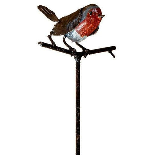 Arrosoir & Persil Tuteur Rouge gorge - Oiseau décoratif en métal recyclé 15013