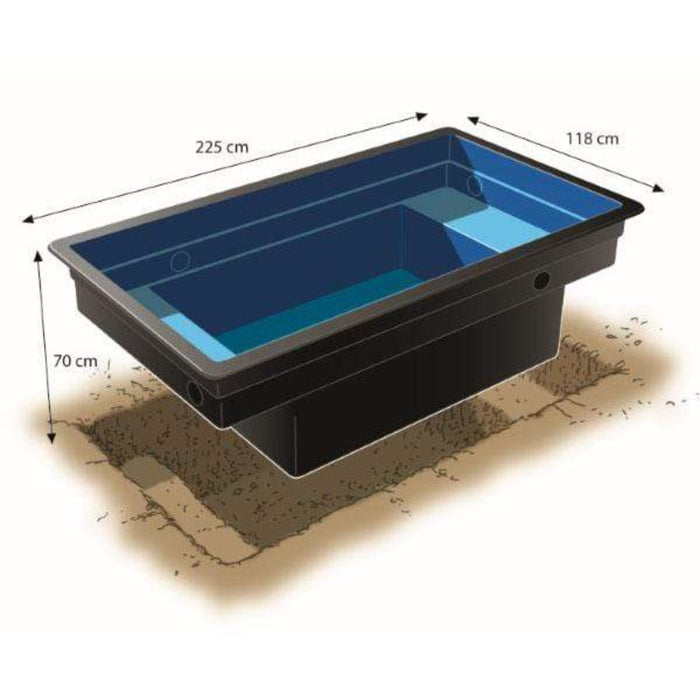 FOUDEBASSIN.COM UBBINK QUADRA C2 - bassin préformé - HDPE, surface 2,66 m², profondeur max 70 cm, volume d'eau 1500 l - H70 x 118 x 225 cm 8711465110020 1311002