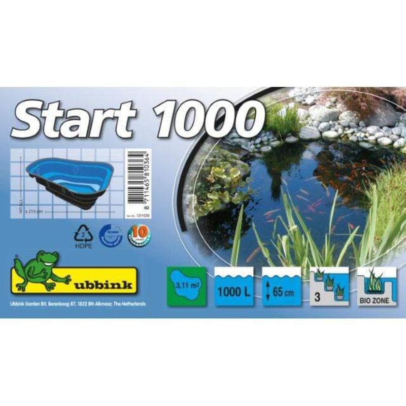 FOUDEBASSIN.COM UBBINK START 1000 - bassin préformé - HDPE, surface 3,11 m², profondeur max 65 cm, volume d'eau 1000 l - H65 x 215 x 170 cm 8711465810364 1311036