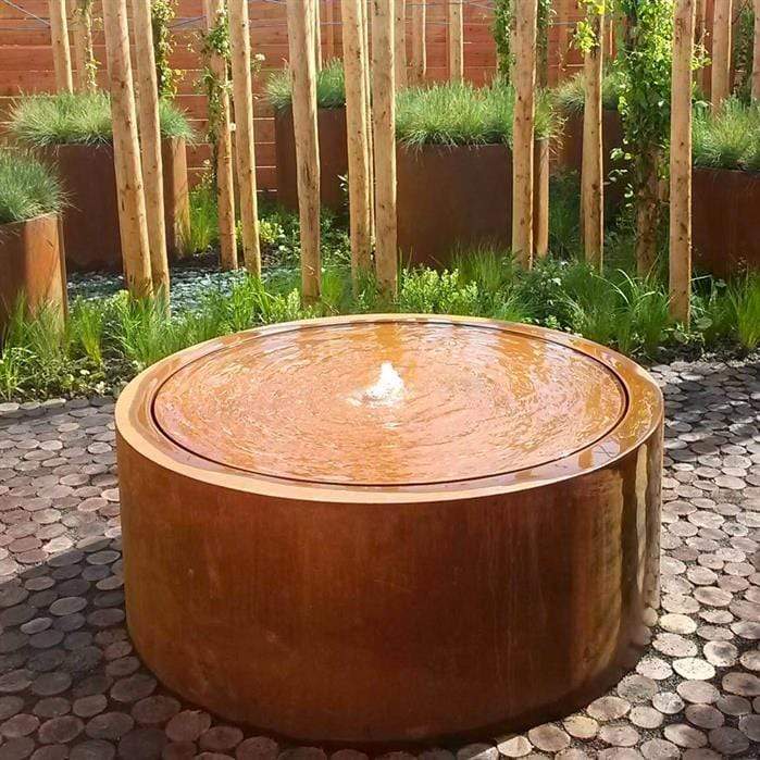 Foudebassin.com Tables d'eau Table d'eau rond en acier corten 100 x 40CM - Avec 1 fontaines + LED CBR6