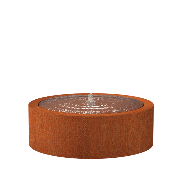 Table d'eau ronde avec fontaine et LED en acier Corten - L'Atlantide