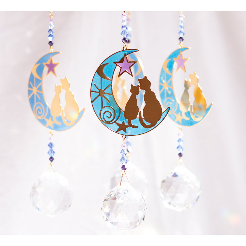 Iwachu Cristal Feng Shui Deux Chats sur la Lune CR68