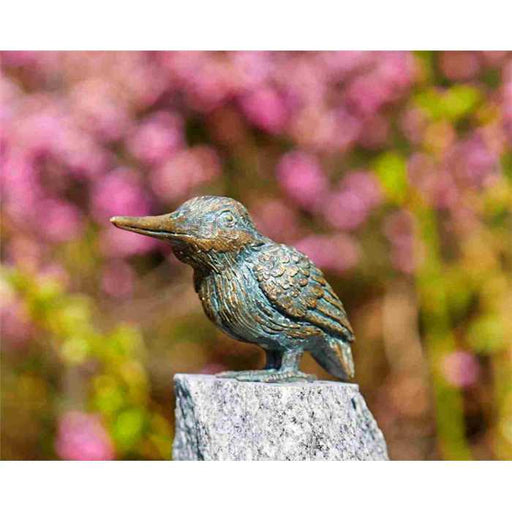 Rottenecker Bronzes de jardin MARTIN PECHEUR AILE FERME SUR PIERRE EN BRONZE 4030753026060 89003.4