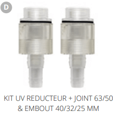 Superfish D. KIT UV REDUCTEUR + JOINT 63/50 & EMBOUT 40/32/25 MM Pièces détachées pour Koi Pro UVC 40W 06010190