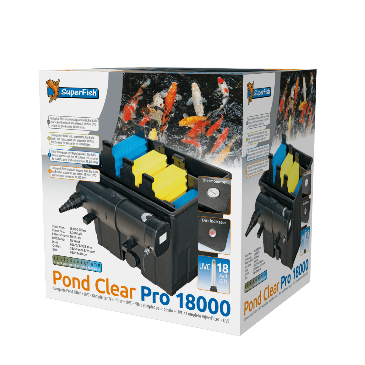 Pond Clear PRO 18000 avec UV 18W Kit complet gravitaire Superfish