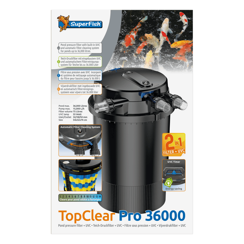 Superfish Filtres pour étang TopClear PRO 36000 avec UV 55W - Filtre sous pression seul - Superfish