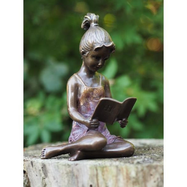 Thermobrass Bronzes de jardin Fille avec chignon qui lit un livre en rouge - JUDITH AN0803BRW-HP