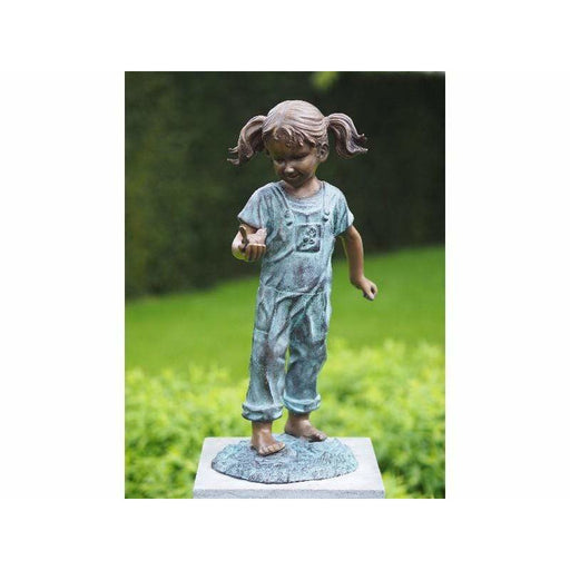 Thermobrass Bronzes de jardin Petite fille avec oiseau dans la main - 50 x 27 x 20CM - Statue en bronze AN0817BR-BI