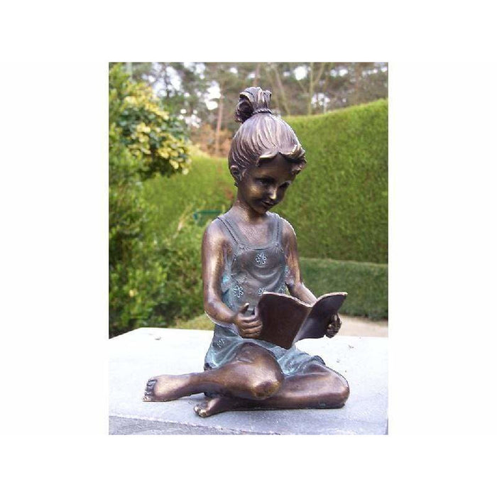 Thermobrass Bronzes de jardin Petite fille lisant un livre - 18 x 10 x 10CM - Statue en bronze AN0803BRW-V
