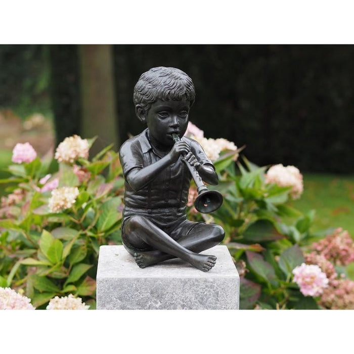 Thermobrass Bronzes de jardin Statue en bronze d'un garçon qui joue de la flûte - TOM AN0591BR-V-F
