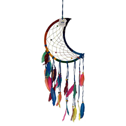 VIE Cadeaux Crescent Dream Catcher, Feathers & Capiz, 27cm Ring, Rainbow VN-0499-DRM-CRST-27CM-RW