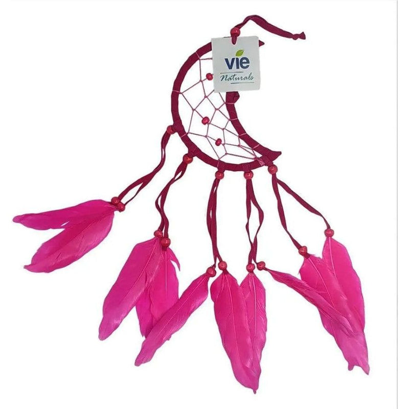 Woodstock Chimes Attrape-rêves en forme de croissant - plumes- anneau de 12 cm ROUGE